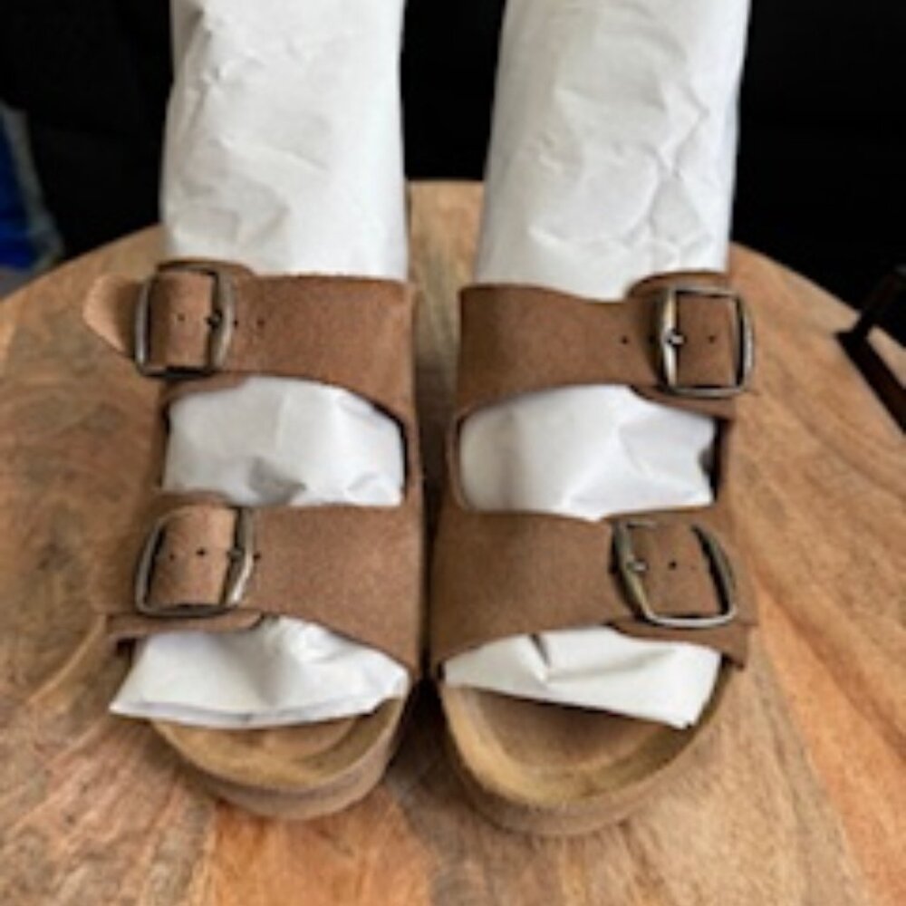 YOKONO Cork Wedge Suede Sandals Size 6.5